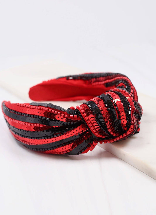 Natasha Sequin Striped Headband RED BLACK