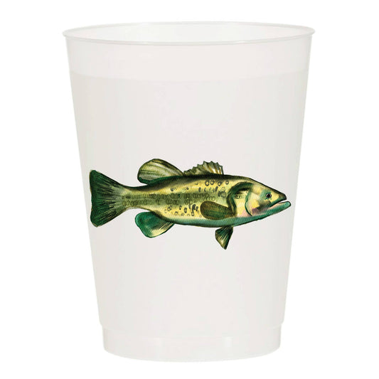 Watercolor Bass Fishing Lake House Reusable Cups Set of 10