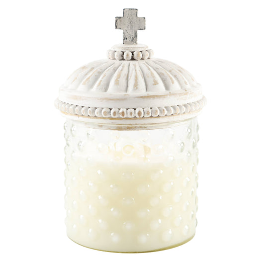 Faith Hobnail Candle with Whitewashed Cross lid