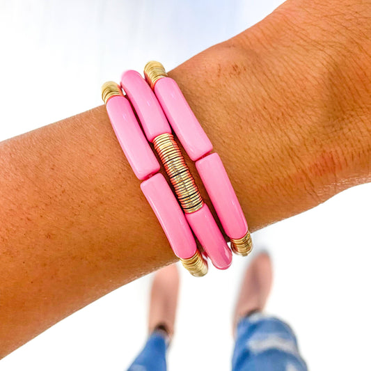Pink Acrylic Tube Bamboo Bracelet