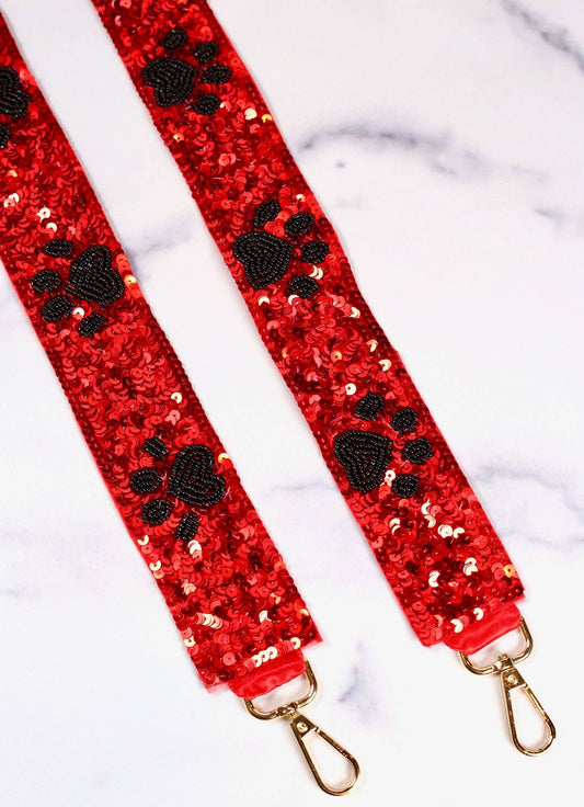 Dawg Paw Print Sequin Purse Strap RED