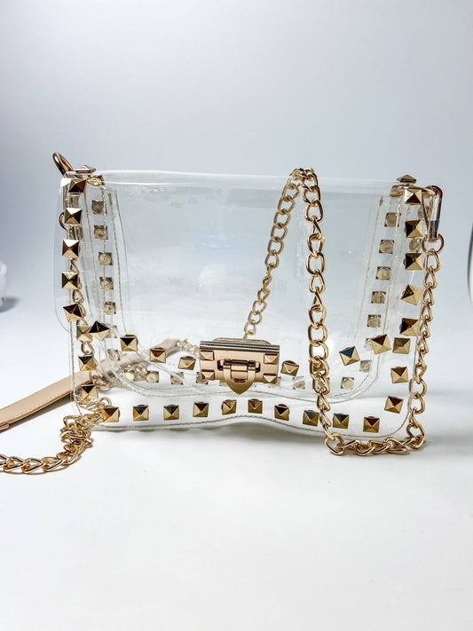 Clear Crossbody Purse with Studs GOLD