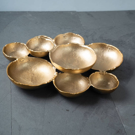 Gold Aluminum Textured 9-Bowl Cluster Platter